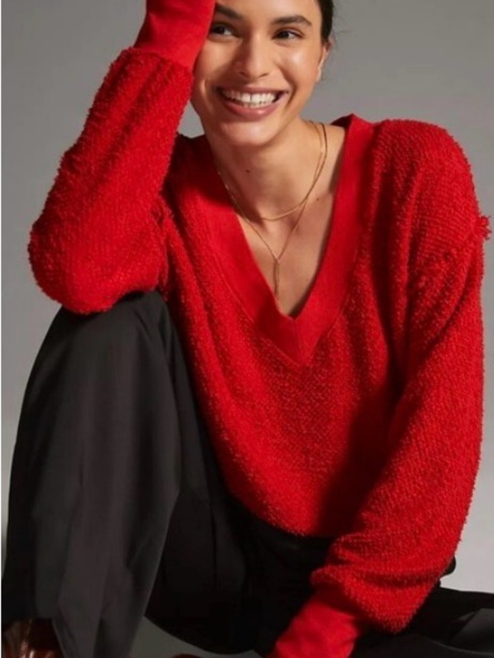 Anthropologie t.la Zuri Sweatshirt - V-Neck Red - Women's Size Small